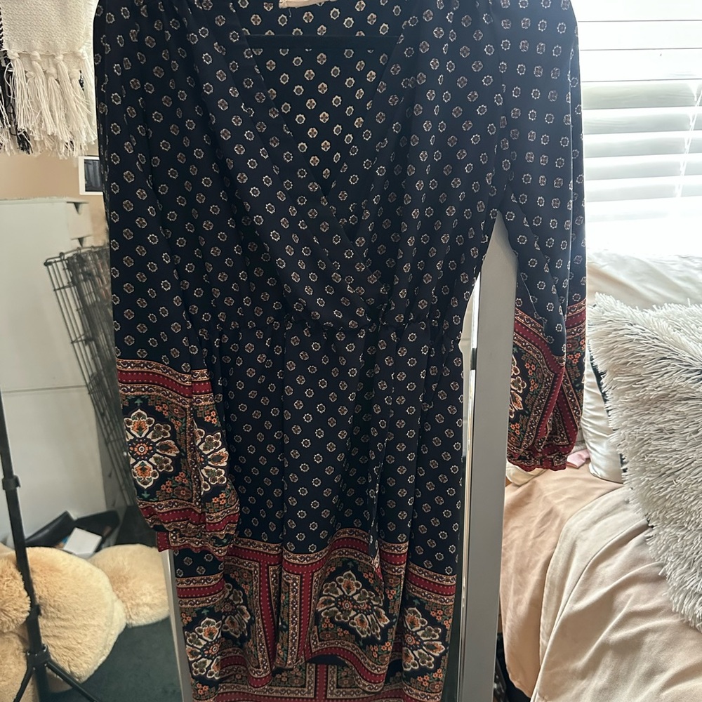Honey Belle Navy and Red Patterned Midi Dress
